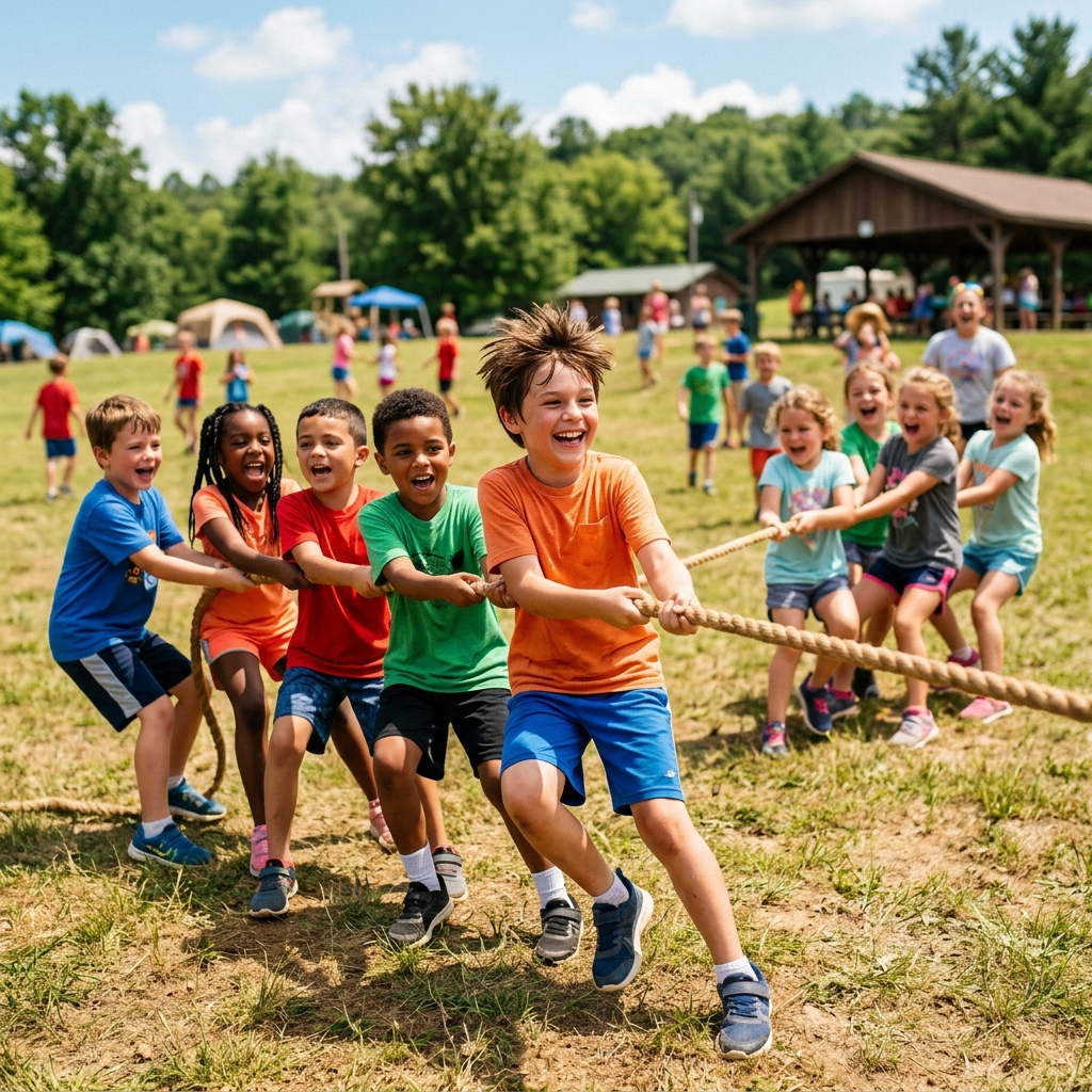 Trẻ em chơi vui vẻ tại trại hè